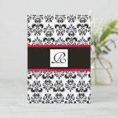 DAMASK MONOGRAM, zwart wit, rood burgundy Kaart (Staand voorkant)