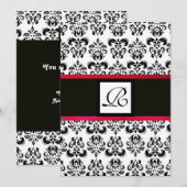 DAMASK MONOGRAM, zwart wit, rood burgundy Kaart (Voorkant / Achterkant)