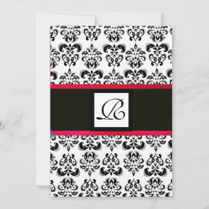 DAMASK MONOGRAM, zwart wit, rood burgundy Kaart