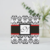 DAMASK MONOGRAM,Zwart,Wit,Rood Champagne Metaal Kaart (Staand voorkant)