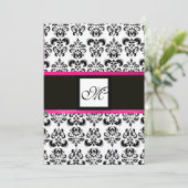 DAMASK MONOGRAM, zwart wit, roze fuchsia paars Kaart (Staand voorkant)