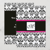 DAMASK MONOGRAM, zwart wit, roze fuchsia paars Kaart (Voorkant / Achterkant)