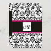 DAMASK MONOGRAM, zwart wit, roze fuchsia violet Kaart (Voorkant / Achterkant)