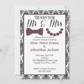 Damask Mr. and Mrs. Shower Invitation (Aubergine) Kaart (Voorkant)