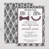 Damask Mr. and Mrs. Shower Invitation (Aubergine) Kaart (Voorkant / Achterkant)