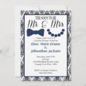 Damask Mr. en Mrs Shower Invitation (marine1) Kaart (Voorkant)