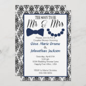 Damask Mr. en Mrs Shower Invitation (marine1) Kaart (Voorkant / Achterkant)