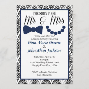 Damask Mr. en Mrs Shower Invitation (marine1) Kaart