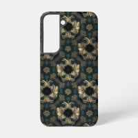 Damask Naadloze Patroon Bloemen blauwgroen, goud,