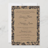 Damask Natural Kraft Bruine bruiloft Kaart (Voorkant)