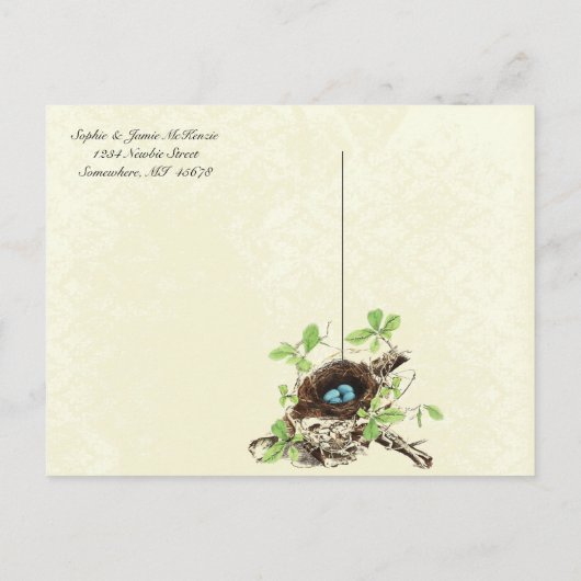 Damask Nest Eggs We hebben verhuisd Aankondigingskaart (Achterkant)