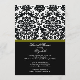 Damask Olive Green Bridal Shower Invitation Kaart