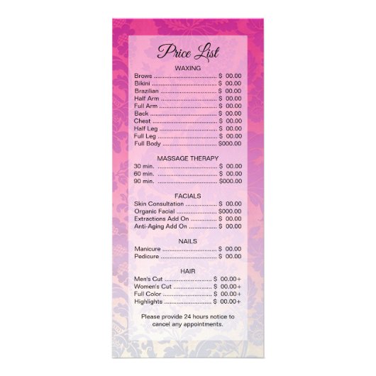 Damask Ombre Salon Spa Kaart Sjabloon (Achterkant)