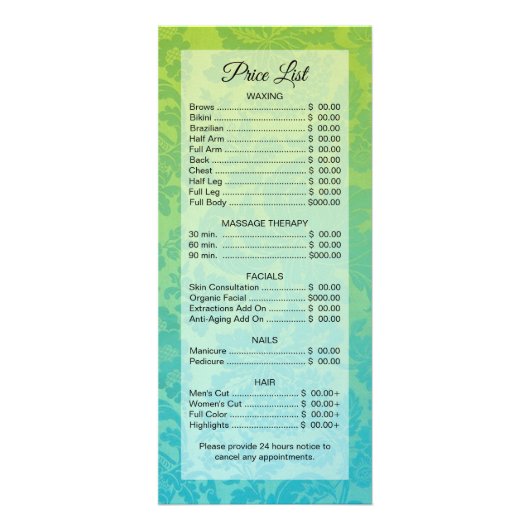 Damask Ombre Salon Spa Kaart Sjabloon (Achterkant)