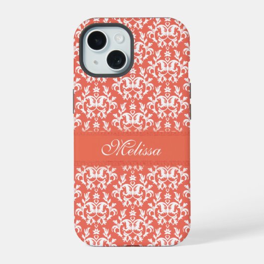 Damask oranje emberglow naam iPhone 15 case (Achterkant)
