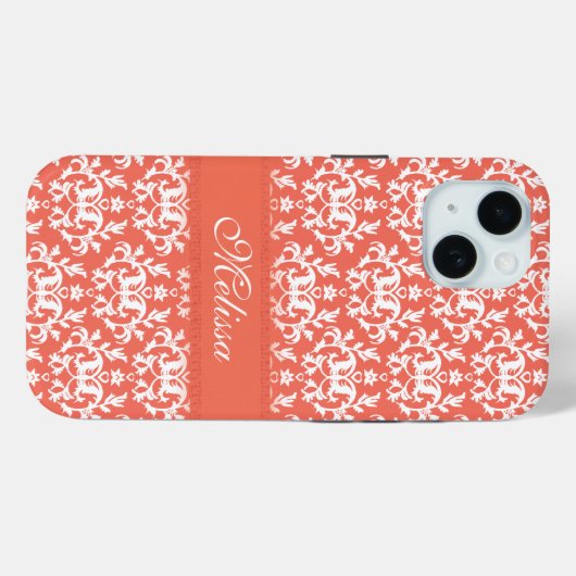 Damask oranje emberglow name Case-Mate iPhone case (Achterkant (horizontaal))