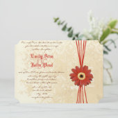 Damask Oranje Gerber Daisy Wedding Invitation Kaart (Staand voorkant)
