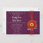 Damask Oranje Paars Gerber Daisy Wedding Invite Kaart (Voorkant)