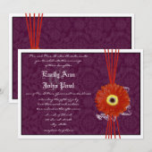 Damask Oranje Paars Gerber Daisy Wedding Invite Kaart (Voorkant / Achterkant)