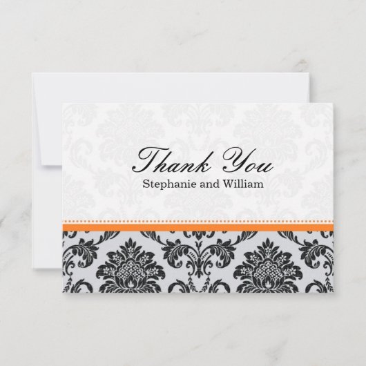 Damask Oranje Wedding Hartelijk dank Bedankkaart (Voorkant)