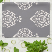 Damask Ornamental Big Pattern Cream op Grey Theedoek (Gevouwen)