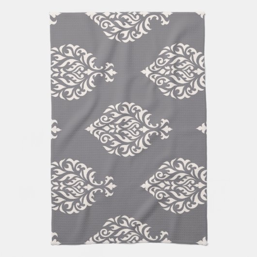Damask Ornamental Big Pattern Cream op Grey Theedoek (Verticaal)