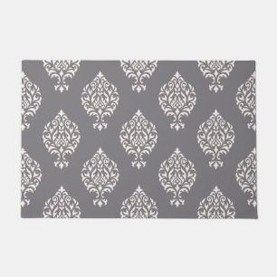 Damask Ornamental Pattern Cream on Grey Deurmat