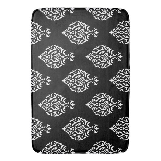 Damask Ornamental Pattern White op Black Badmat (Voorkant Verticaal)