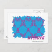 Damask Paars-Aqua 4 Briefkaart (Voorkant / Achterkant)