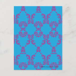 Damask Paars-Aqua Briefkaart