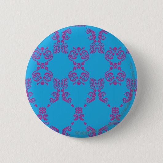 Damask Paars-Aqua Ronde Button 5,7 Cm (Voorkant)