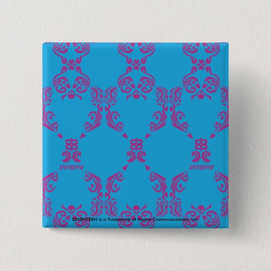 Damask Paars-Aqua Vierkante Button 5,1 Cm (Voorkant)