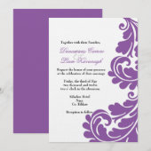 Damask Paars en White Wedding-uitnodiging - Aangep Kaart (Voorkant / Achterkant)