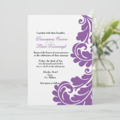 Damask Paars en White Wedding-uitnodiging - Aangep Kaart (Staand voorkant)