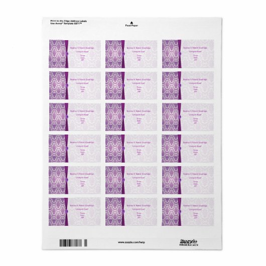 Damask paars, gemstone afbeelding Wedding Etiket (Full Sheet)
