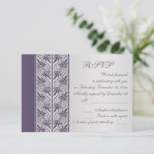Damask paars op zilver Huwelijksjubileum RSVP (Staand voorkant)