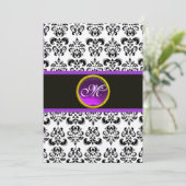 DAMASK PAARSE AMETHYST INITIALEN, zwart en wit Kaart (Staand voorkant)