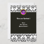 DAMASK PAARSE AMETHYST INITIALEN, zwart en wit Kaart (Achterkant)