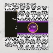 DAMASK PAARSE AMETHYST INITIALEN, zwart en wit Kaart (Voorkant / Achterkant)