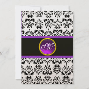 DAMASK PAARSE AMETHYST INITIËLEN, zwart en goud Kaart