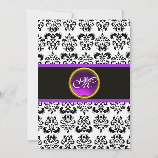 DAMASK PAARSE AMETHYST MONOGRAM, zwart en wit Kaart (Voorkant)