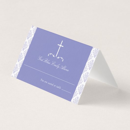 Damask Paarse eerste Communie Religieus Kruis Kaart (Voorkant)