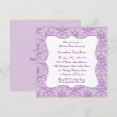 Damask Paarse Elegance Uitnodiging (Voorkant / Achterkant)
