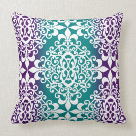 Damask Paarse en Blauwgroen Ombre Kussen