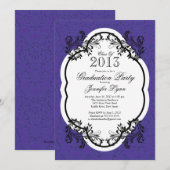  Damask  Paarse Graduation Party Kaart (Voorkant / Achterkant)