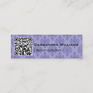 Damask Paarse QR CODE Mini Visitekaartjes