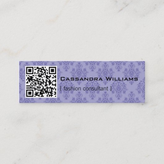 Damask Paarse QR CODE Mini Visitekaartjes