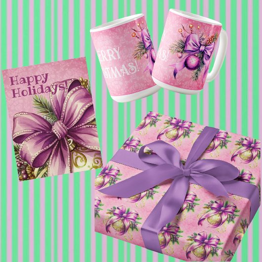 Damask Paarse Roze Kerst Cadeaupapier