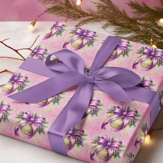  Damask Paarse Roze Kerst Cadeaupapier