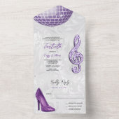 Damask, Paarse Stiletto, Muziek & Discobal 40e All In One Uitnodiging (Binnen)